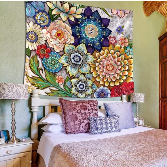 Colorful Floral Botanical Wildflower Nature Tapestry Wall Art for Bed/LivingRoom - Picture 2 of 6